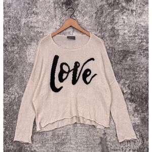Wooden Ships Sweater XS / Small Womens Beige Knit Love Long Sleeve Pullover